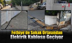 Fethiye’de Sokak Ortasından Elektrik Kablosu Geçiyor