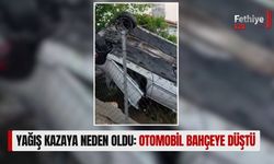 Yağış Kazaya Neden Oldu: Otomobil Bahçeye Düştü