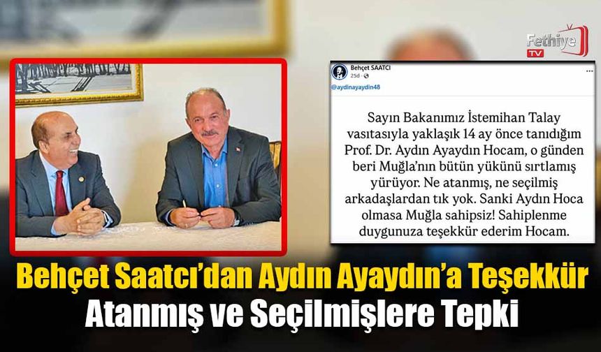 Behçet Saatcı’dan Aydın Ayaydın’a Teşekkür