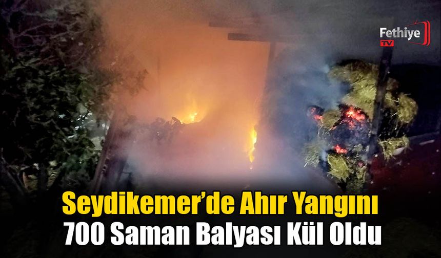 Seydikemer’de Ahır Yangını: 700 Saman Balyası Kül Oldu