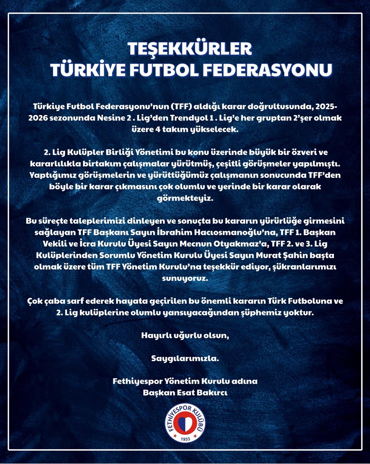 Tff Açıkladı, 2 Lig’den 4 Takım 1. Lige Yükselecek (1)