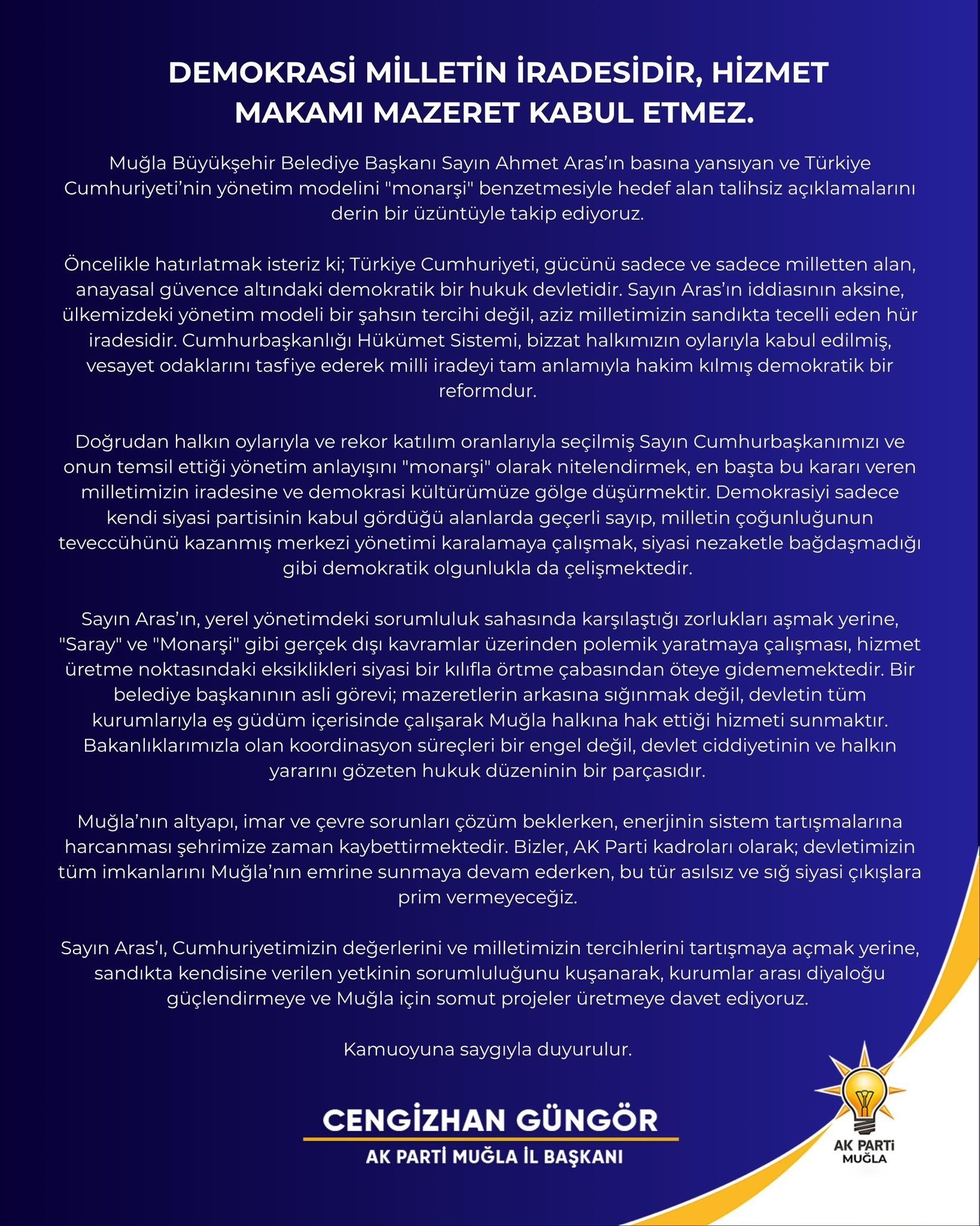 Cengizhan Güngör’den Ahmet Aras’a “Monarşi” Tepkisi