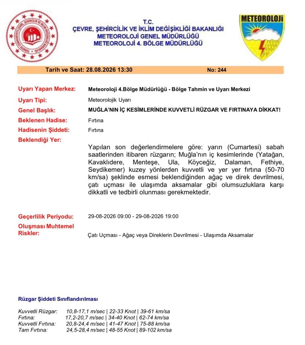 Fethiye Ve Seydikemer İçin Kritik Uyarı